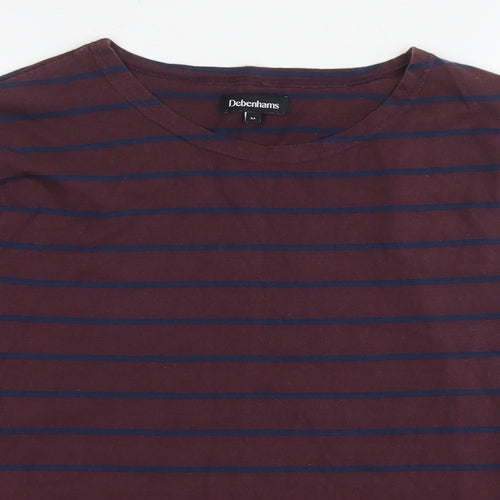 Debenhams Mens Brown Striped Cotton T-Shirt Size M Round Neck
