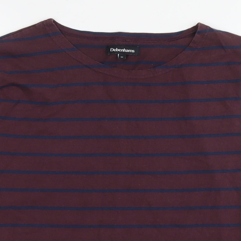 Debenhams Mens Brown Striped Cotton T-Shirt Size M Round Neck