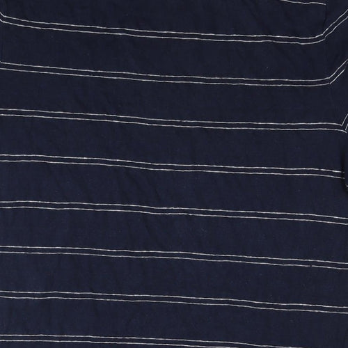 Marks and Spencer Mens Blue Striped Linen T-Shirt Size M Round Neck