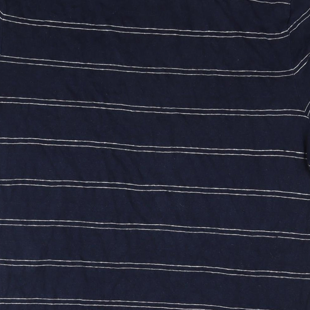 Marks and Spencer Mens Blue Striped Linen T-Shirt Size M Round Neck