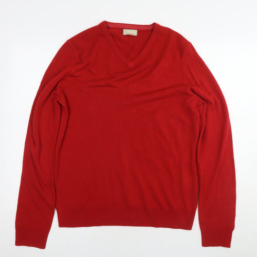 John Lewis Mens Red V-Neck Acrylic Pullover Jumper Size M Long Sleeve