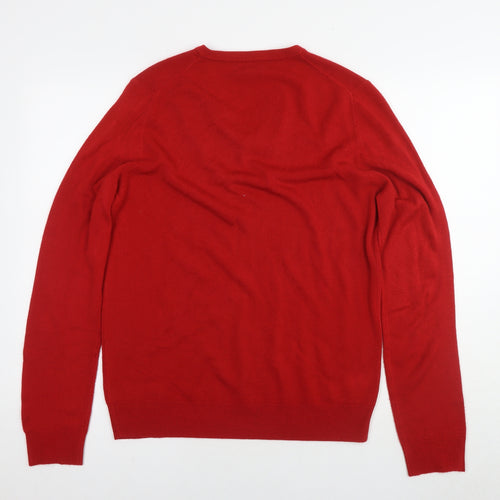 John Lewis Mens Red V-Neck Acrylic Pullover Jumper Size M Long Sleeve