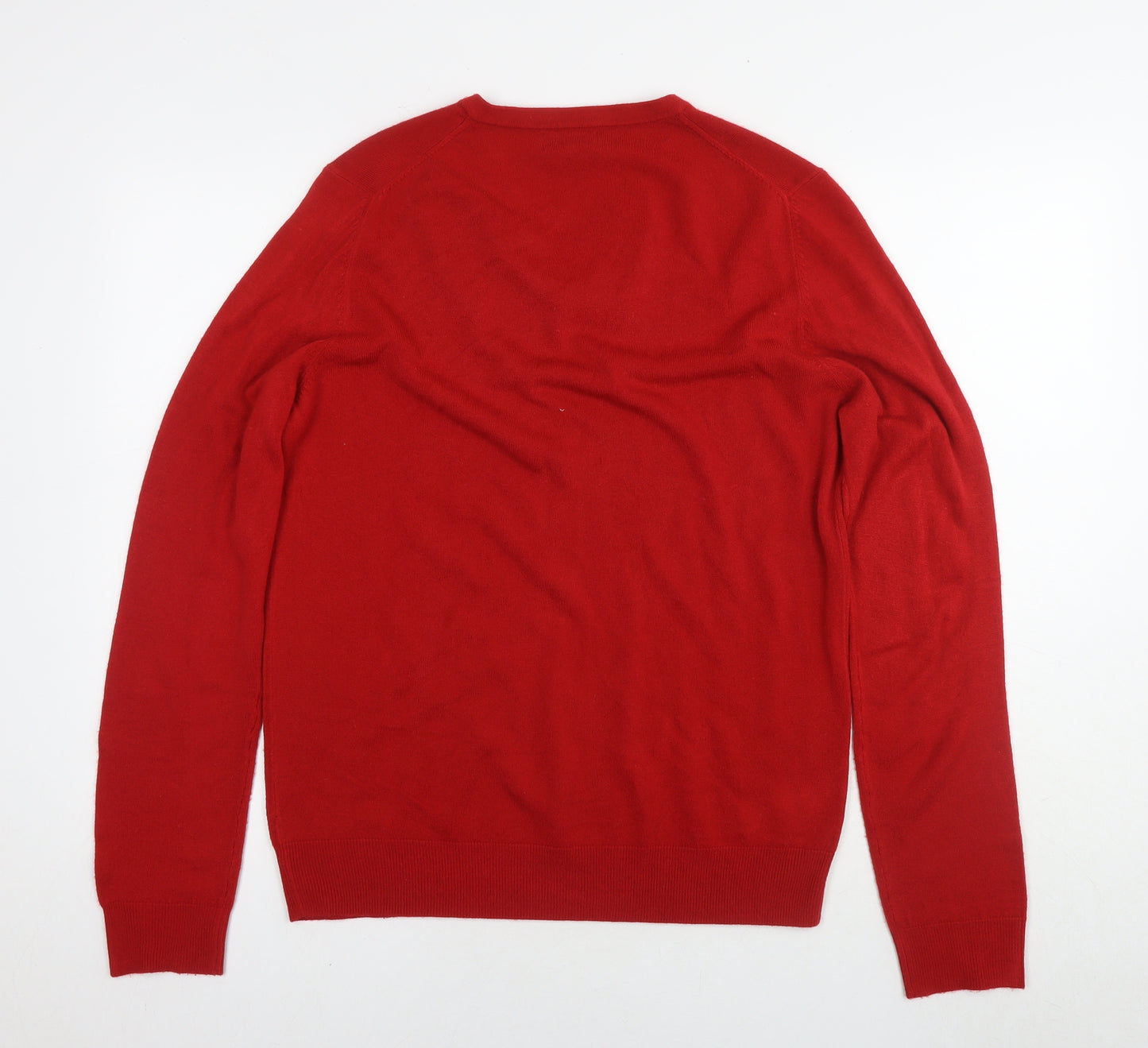 John Lewis Mens Red V-Neck Acrylic Pullover Jumper Size M Long Sleeve