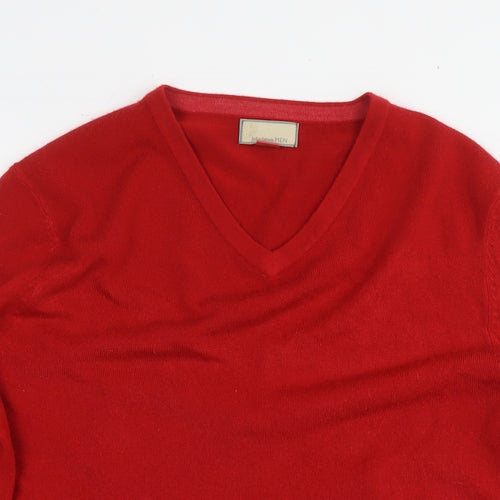 John Lewis Mens Red V-Neck Acrylic Pullover Jumper Size M Long Sleeve