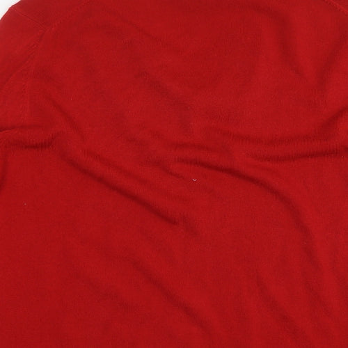 John Lewis Mens Red V-Neck Acrylic Pullover Jumper Size M Long Sleeve