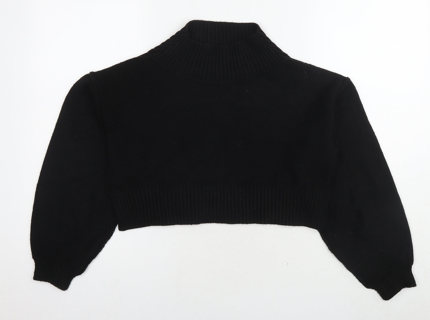 PRETTYLITTLETHING Womens Black Round Neck Acrylic Pullover Jumper Size S - Cropped