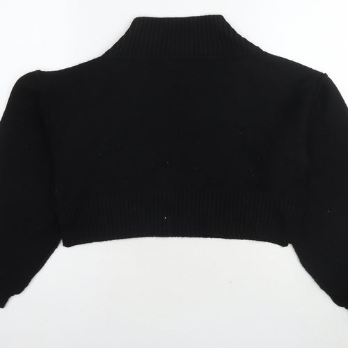 PRETTYLITTLETHING Womens Black Round Neck Acrylic Pullover Jumper Size S - Cropped