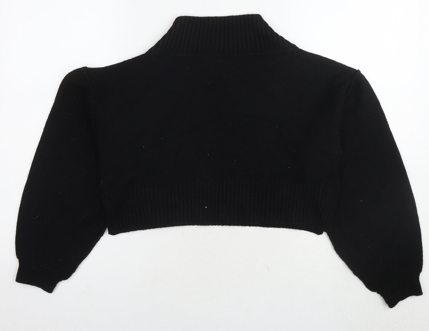 PRETTYLITTLETHING Womens Black Round Neck Acrylic Pullover Jumper Size S - Cropped