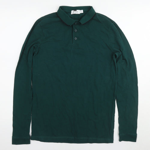 Topman Mens Green Cotton Polo Size S Collared Pullover