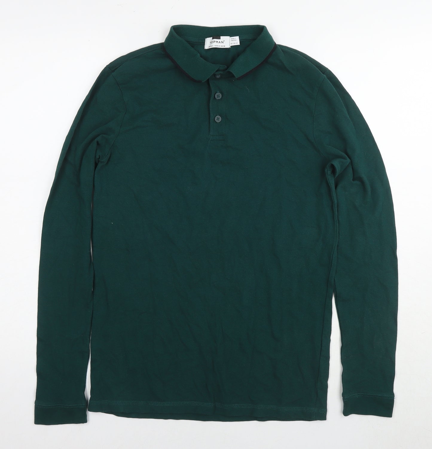 Topman Mens Green Cotton Polo Size S Collared Pullover