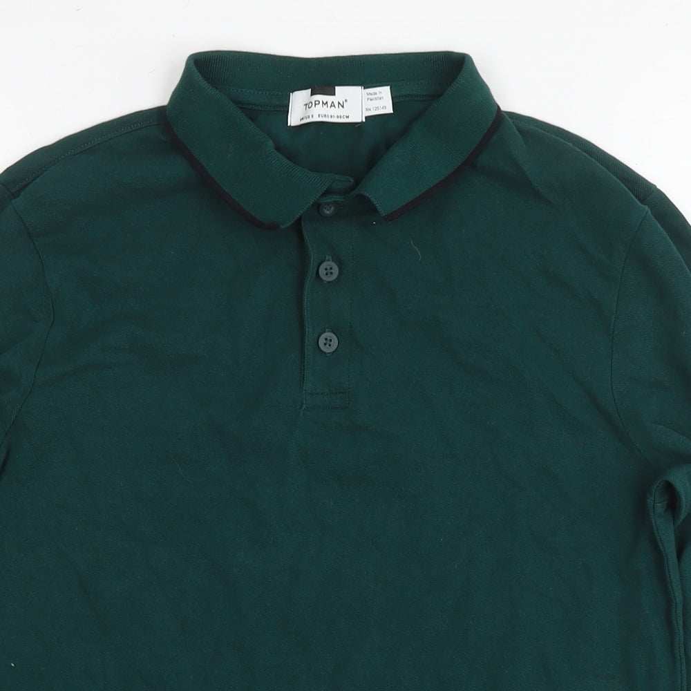 Topman Mens Green Cotton Polo Size S Collared Pullover