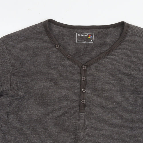 Topman Mens Grey Cotton T-Shirt Size S V-Neck