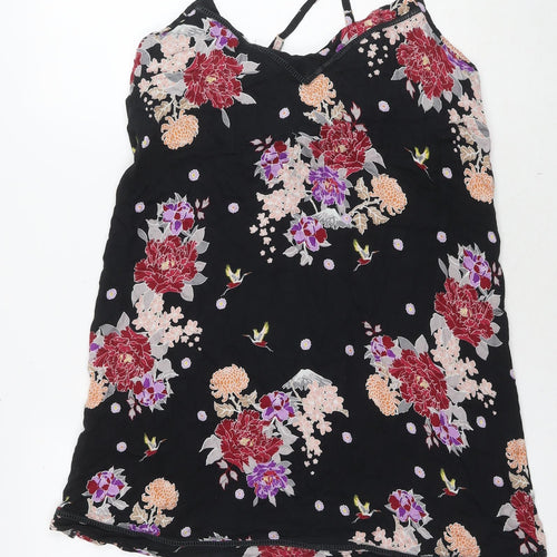 Pour Moi Womens Black Floral Viscose Tank Dress Size 12 V-Neck Pullover