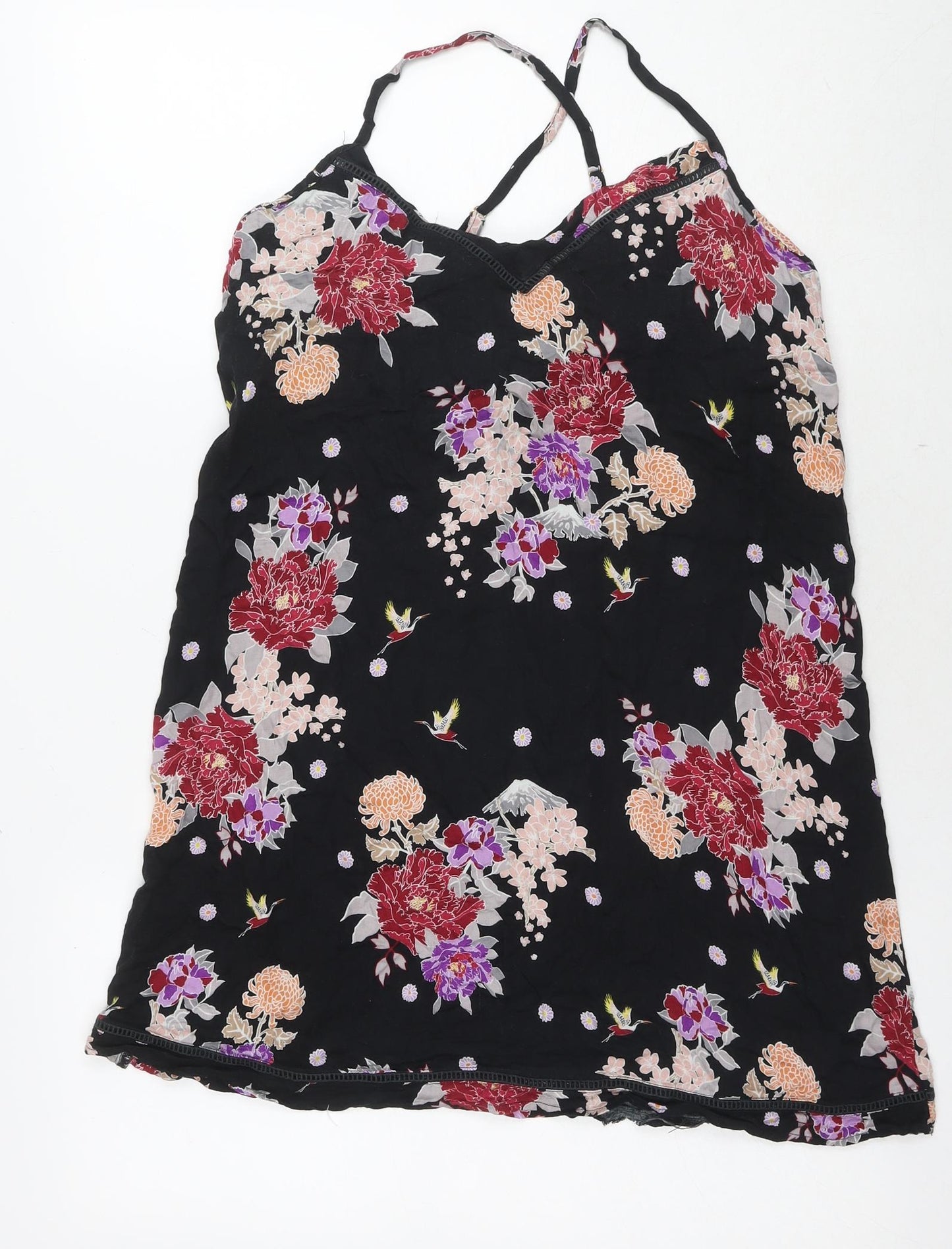 Pour Moi Womens Black Floral Viscose Tank Dress Size 12 V-Neck Pullover