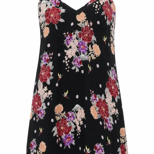 Pour Moi Womens Black Floral Viscose Tank Dress Size 12 V-Neck Pullover