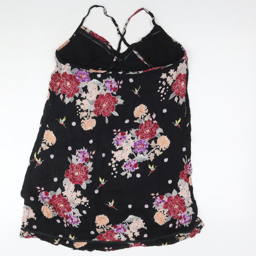 Pour Moi Womens Black Floral Viscose Tank Dress Size 12 V-Neck Pullover