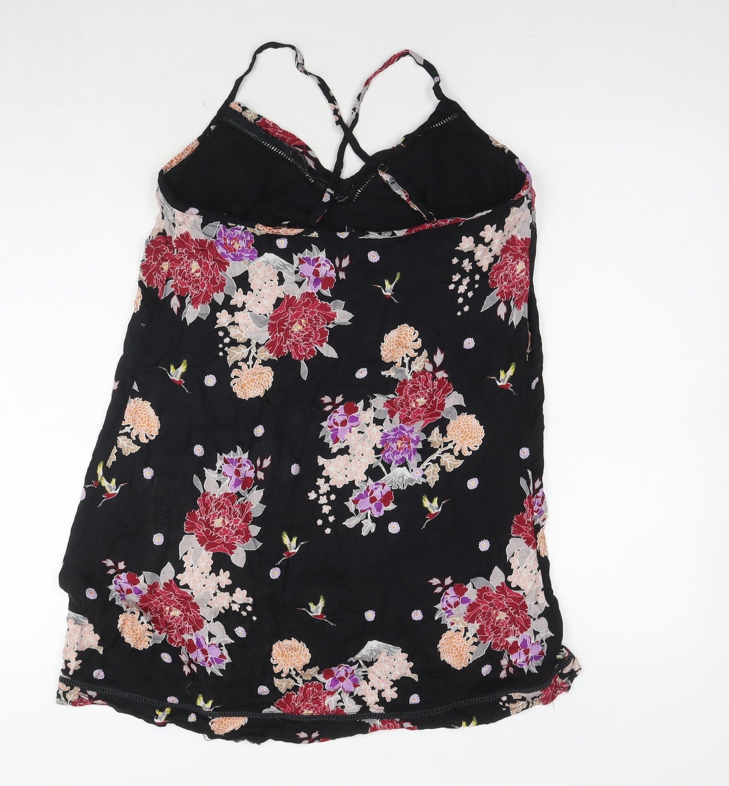 Pour Moi Womens Black Floral Viscose Tank Dress Size 12 V-Neck Pullover