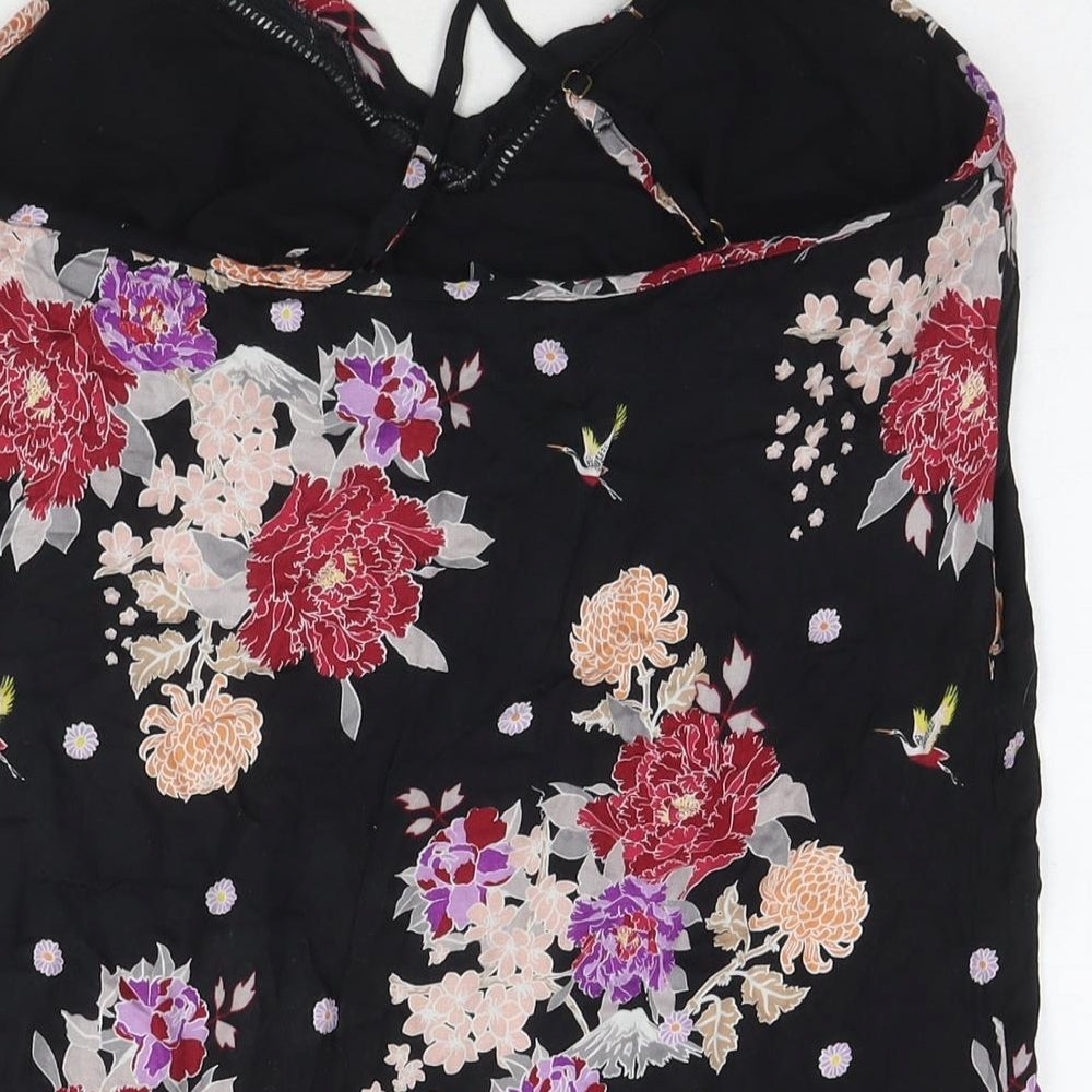 Pour Moi Womens Black Floral Viscose Tank Dress Size 12 V-Neck Pullover