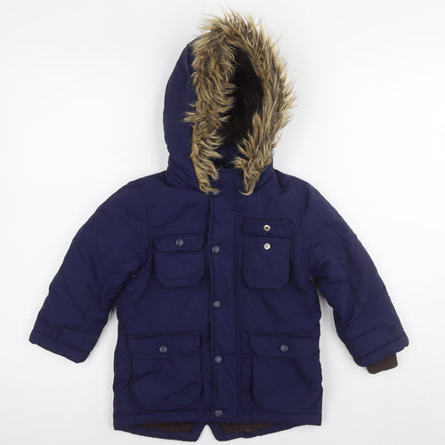 John Lewis Boys Blue Parka Jacket Size 3 Years Zip