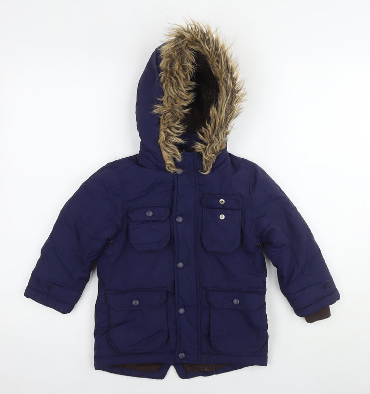 John Lewis Boys Blue Parka Jacket Size 3 Years Zip