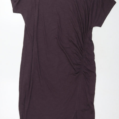 Marks and Spencer Womens Brown Cotton T-Shirt Dress Size 14 Round Neck Pullover - Side Slit(s)