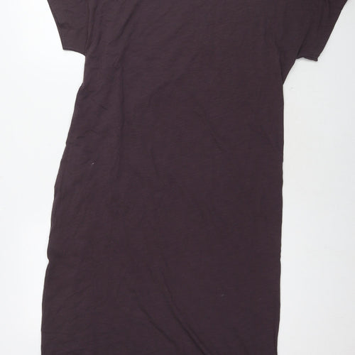 Marks and Spencer Womens Brown Cotton T-Shirt Dress Size 14 Round Neck Pullover - Side Slit(s)