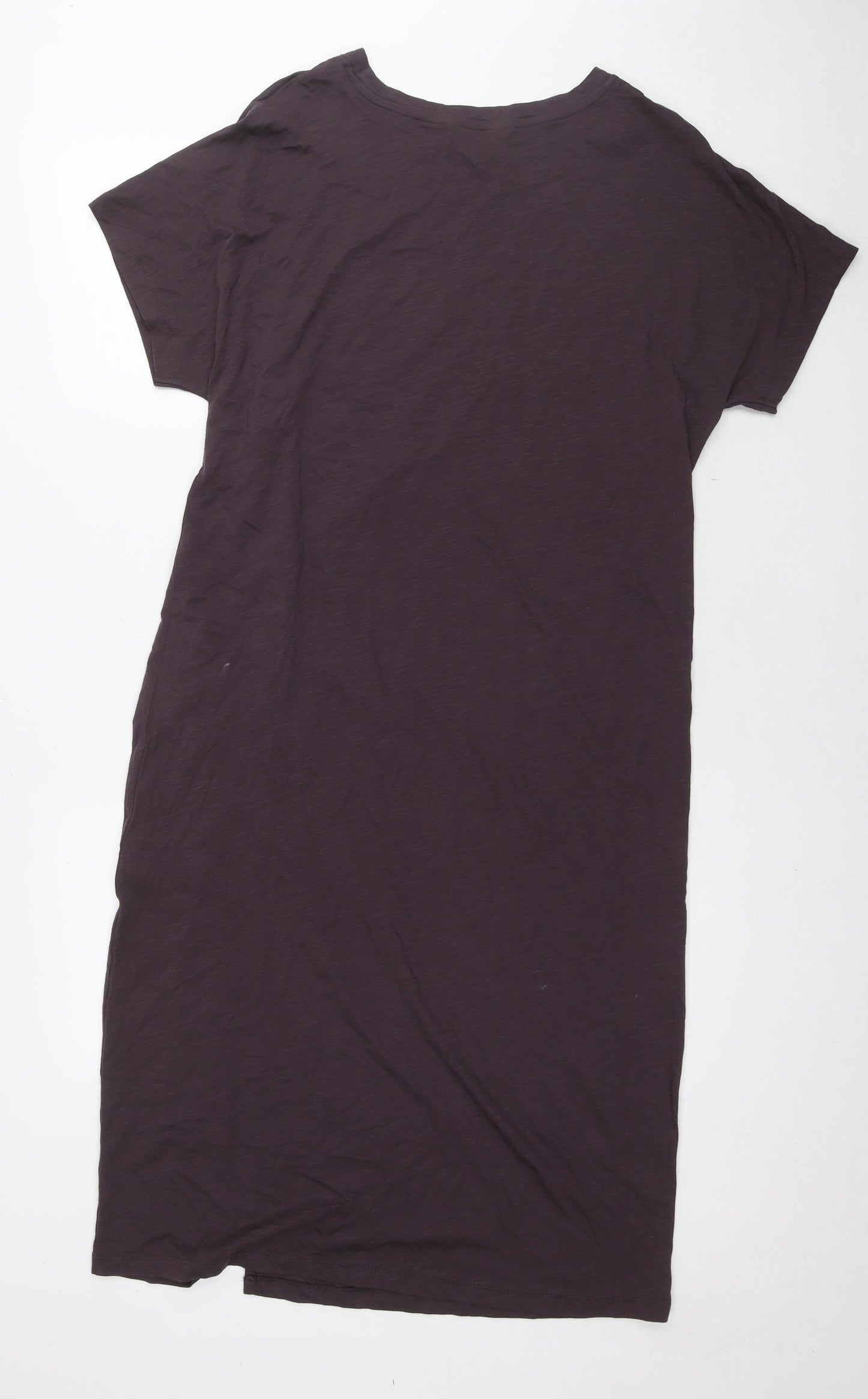 Marks and Spencer Womens Brown Cotton T-Shirt Dress Size 14 Round Neck Pullover - Side Slit(s)