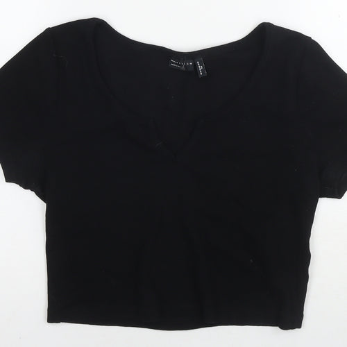 ASOS Womens Black Cotton Cropped T-Shirt Size 14 V-Neck