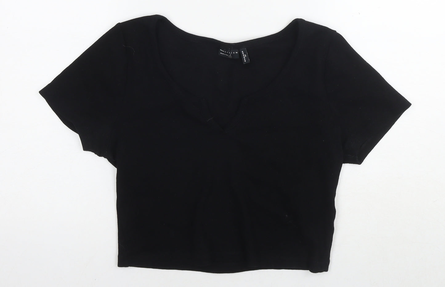 ASOS Womens Black Cotton Cropped T-Shirt Size 14 V-Neck