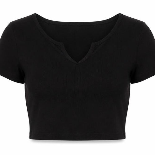 ASOS Womens Black Cotton Cropped T-Shirt Size 14 V-Neck