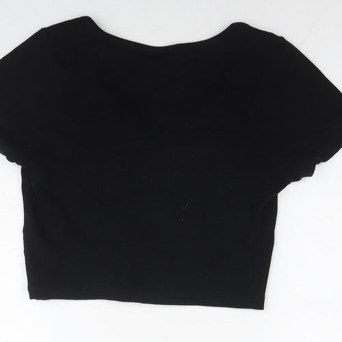 ASOS Womens Black Cotton Cropped T-Shirt Size 14 V-Neck
