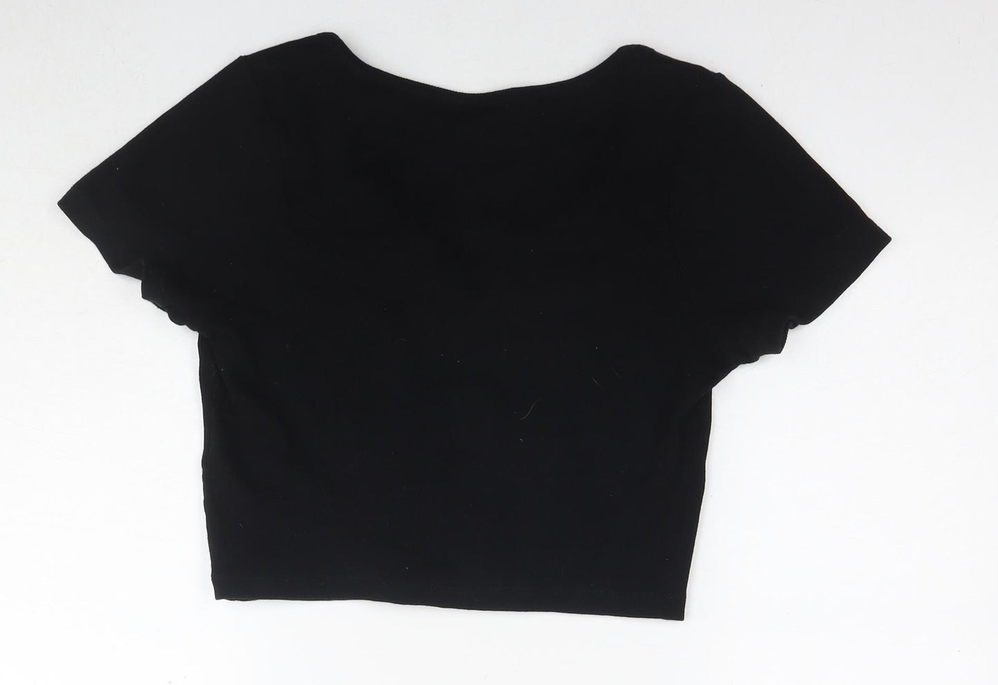 ASOS Womens Black Cotton Cropped T-Shirt Size 14 V-Neck
