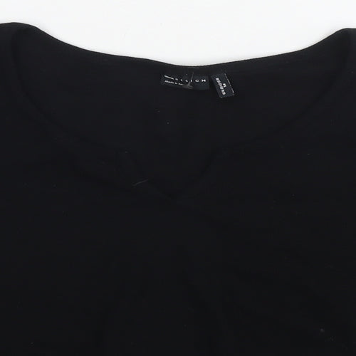 ASOS Womens Black Cotton Cropped T-Shirt Size 14 V-Neck