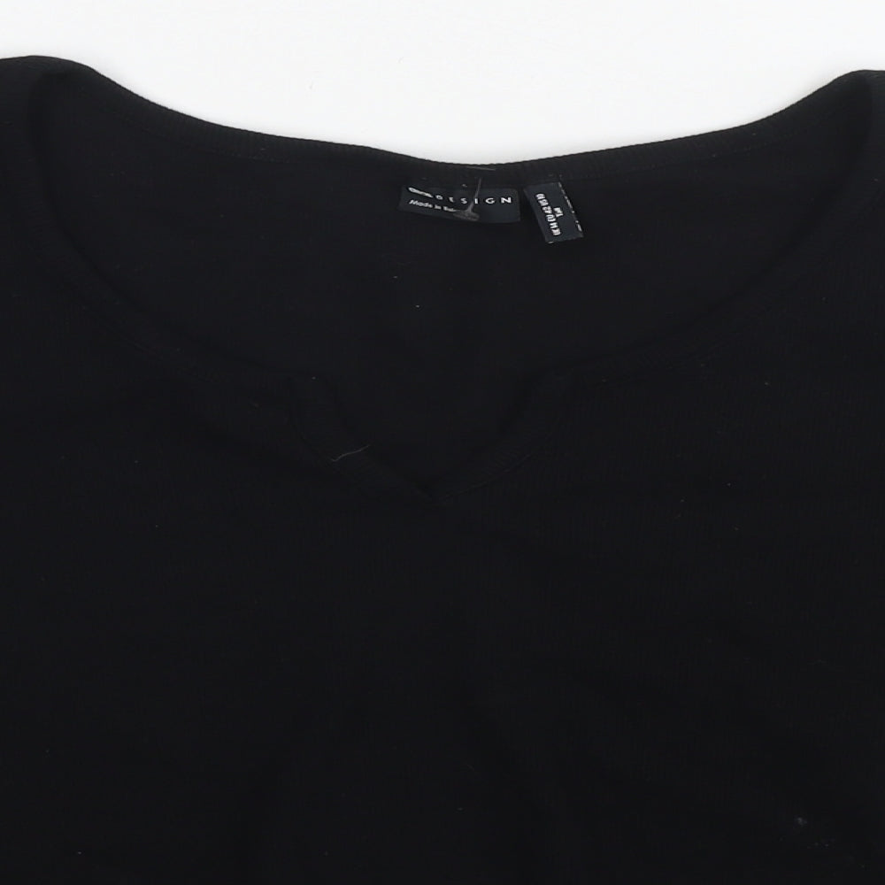 ASOS Womens Black Cotton Cropped T-Shirt Size 14 V-Neck