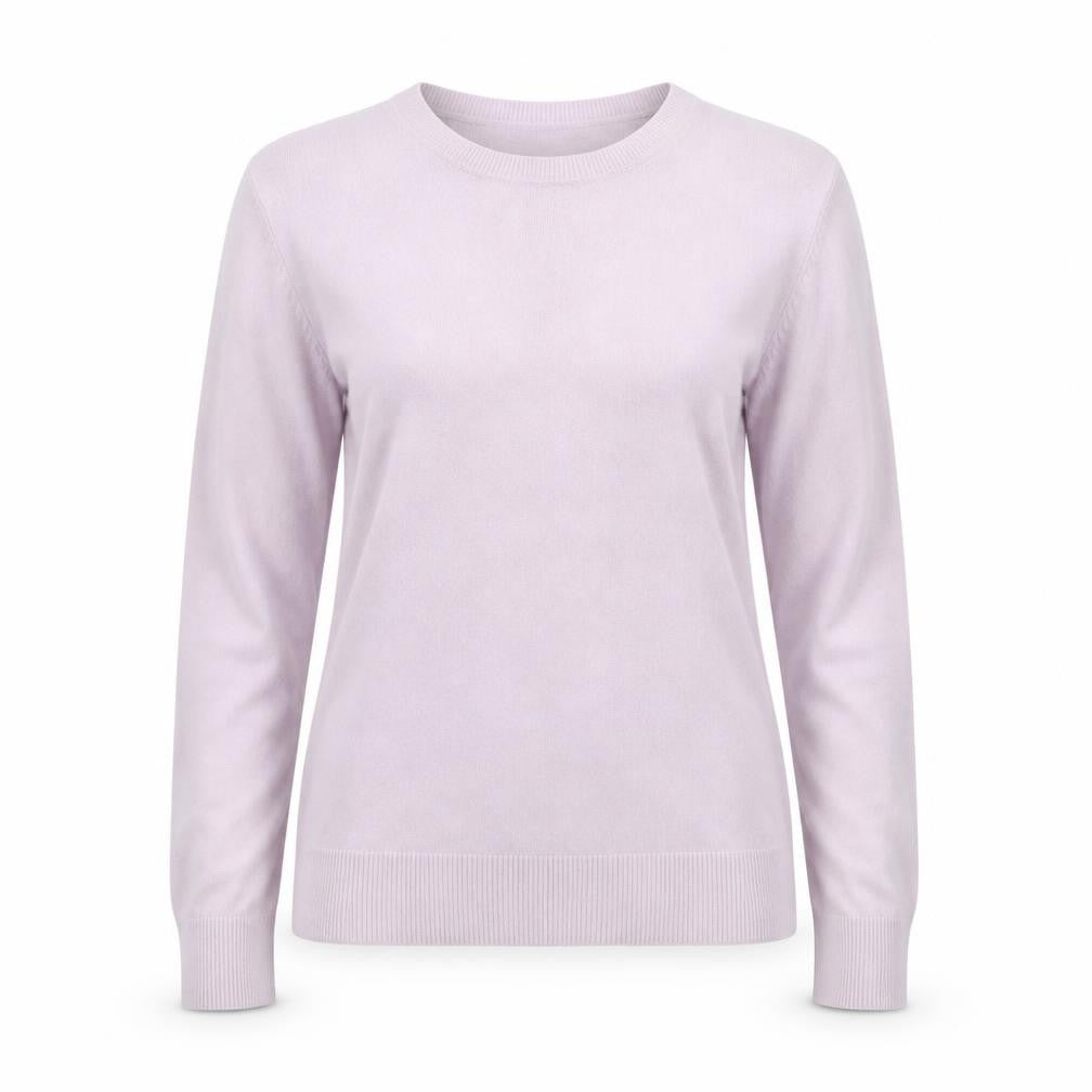 Front view of Marks & Spencer women’s purple v-neck acrylic jumper, size UK 14