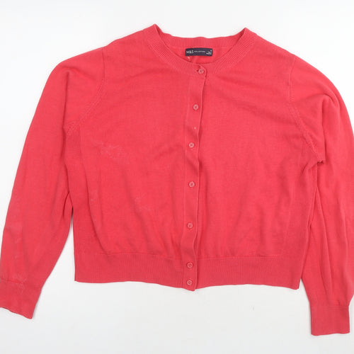 Marks and Spencer Womens Red Round Neck Cotton Cardigan Jumper Size 16