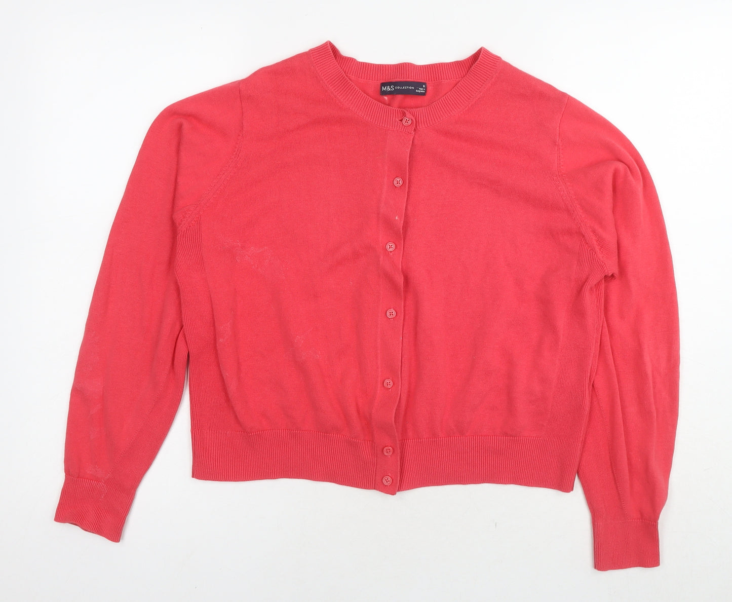 Marks and Spencer Womens Red Round Neck Cotton Cardigan Jumper Size 16