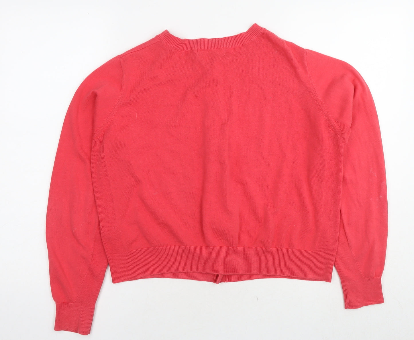 Marks and Spencer Womens Red Round Neck Cotton Cardigan Jumper Size 16