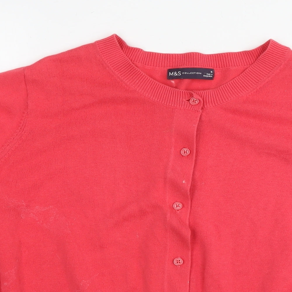 Marks and Spencer Womens Red Round Neck Cotton Cardigan Jumper Size 16