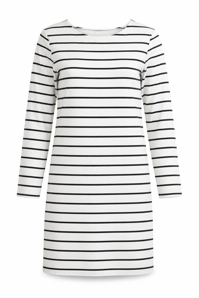 H&M Womens White Striped Viscose Jumper Dress Size M Round Neck Pullover