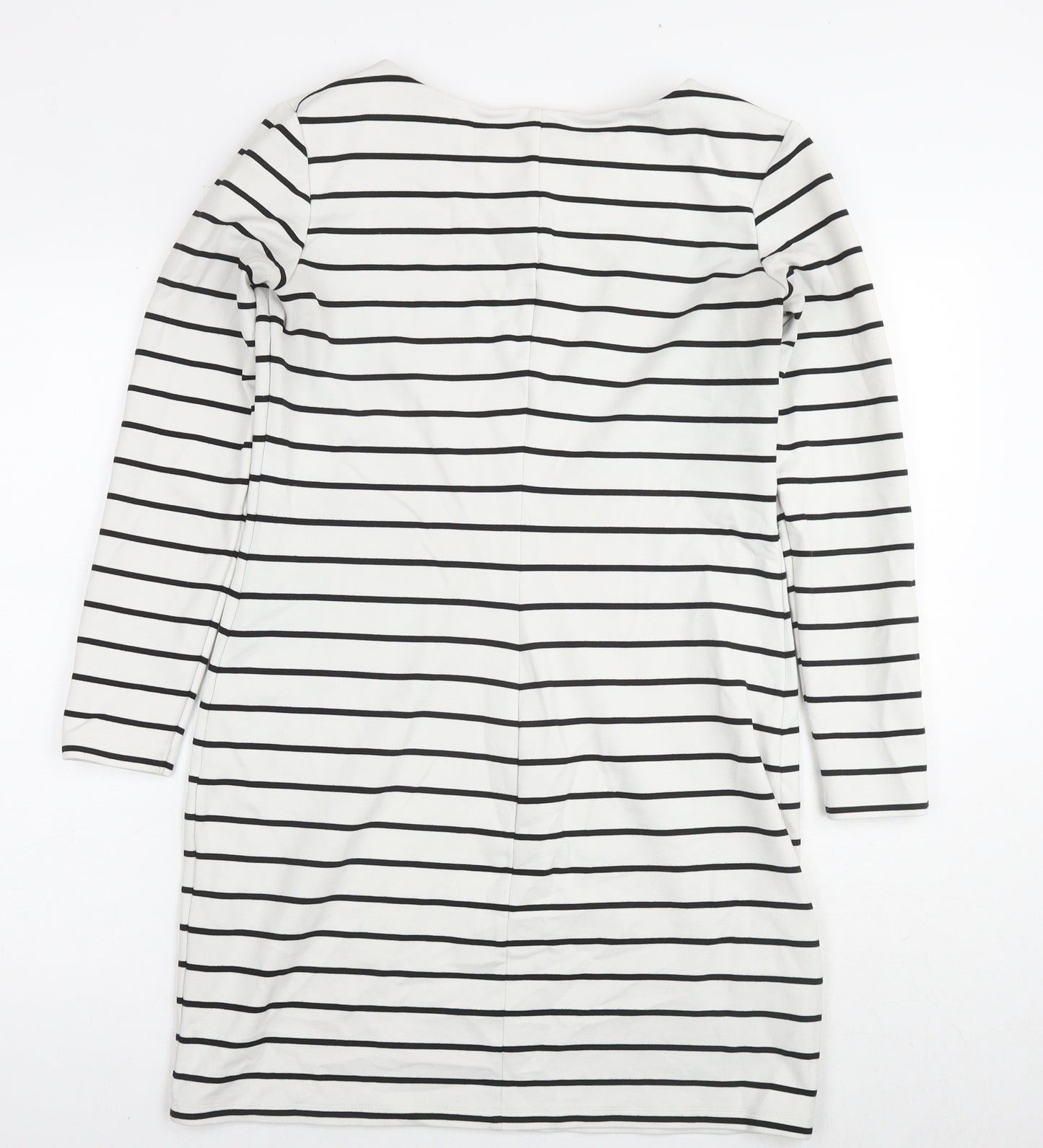 H&M Womens White Striped Viscose Jumper Dress Size M Round Neck Pullover