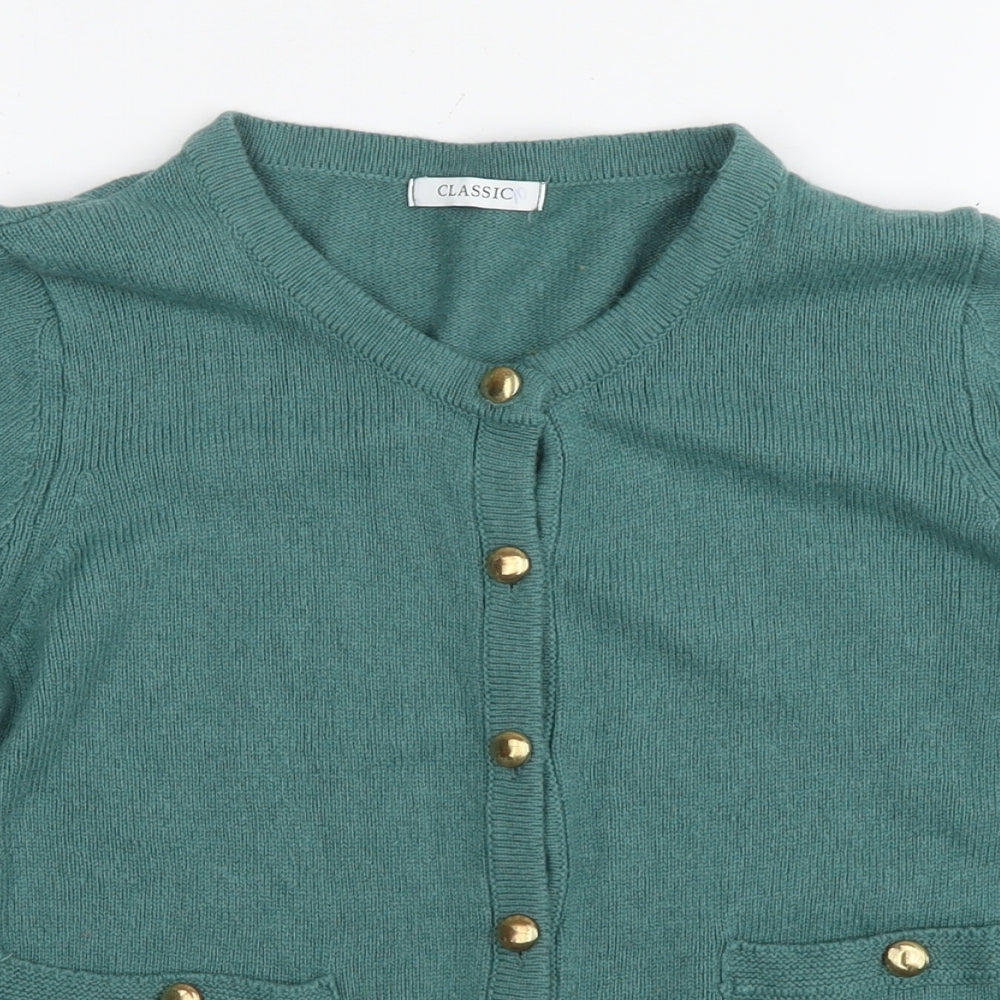 Marks and Spencer Womens Green V-Neck Acrylic Cardigan Jumper Size 16