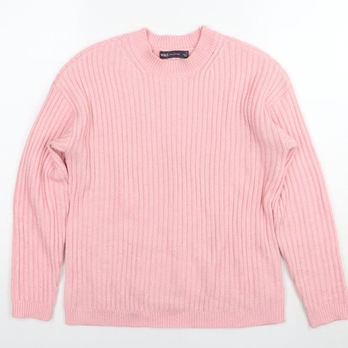 Marks and Spencer Womens Pink Round Neck Polyester Pullover Jumper Size S