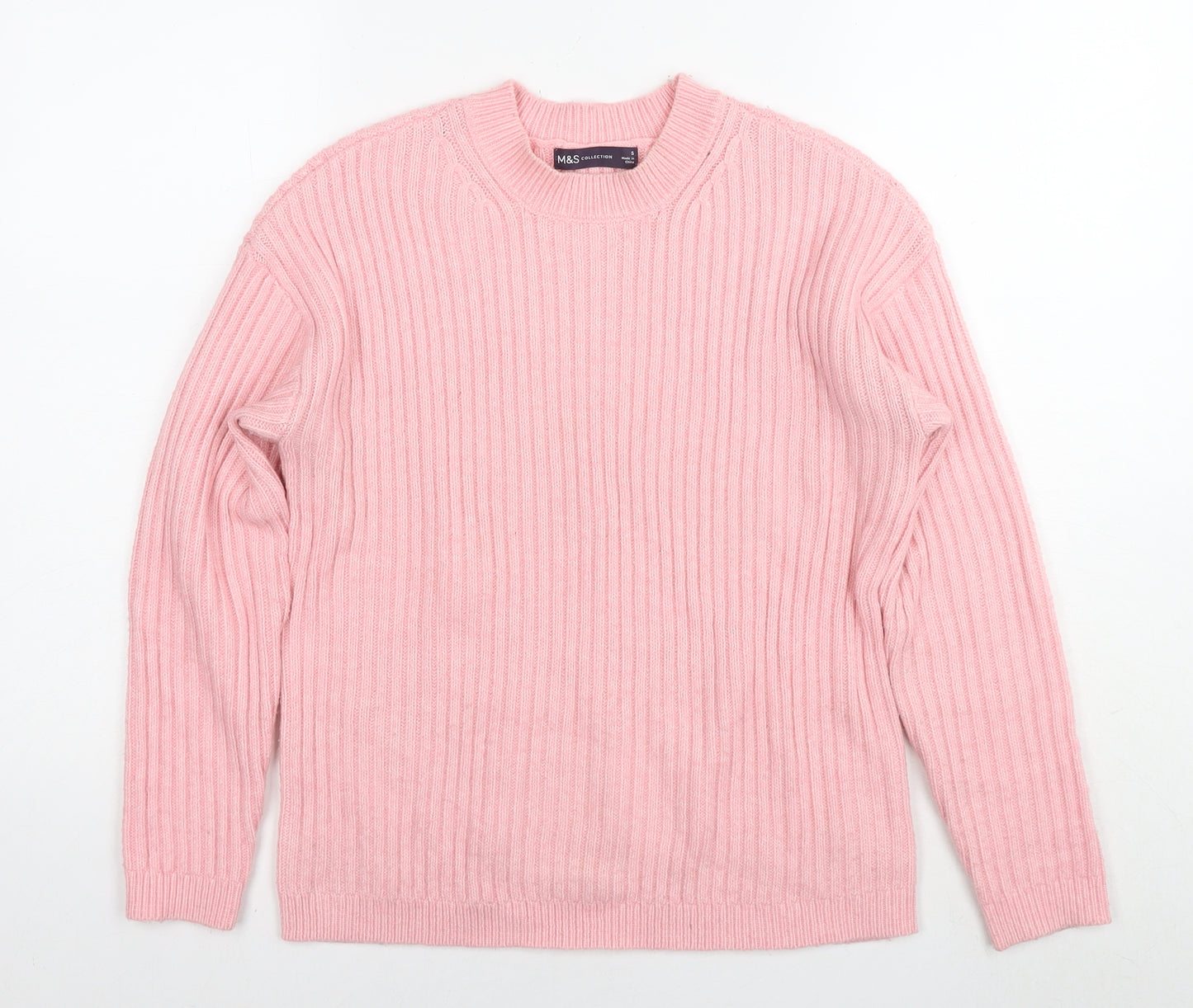 Marks and Spencer Womens Pink Round Neck Polyester Pullover Jumper Size S