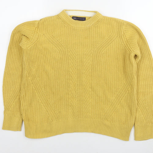 Marks and Spencer Womens Yellow Round Neck Cotton Pullover Jumper Size S