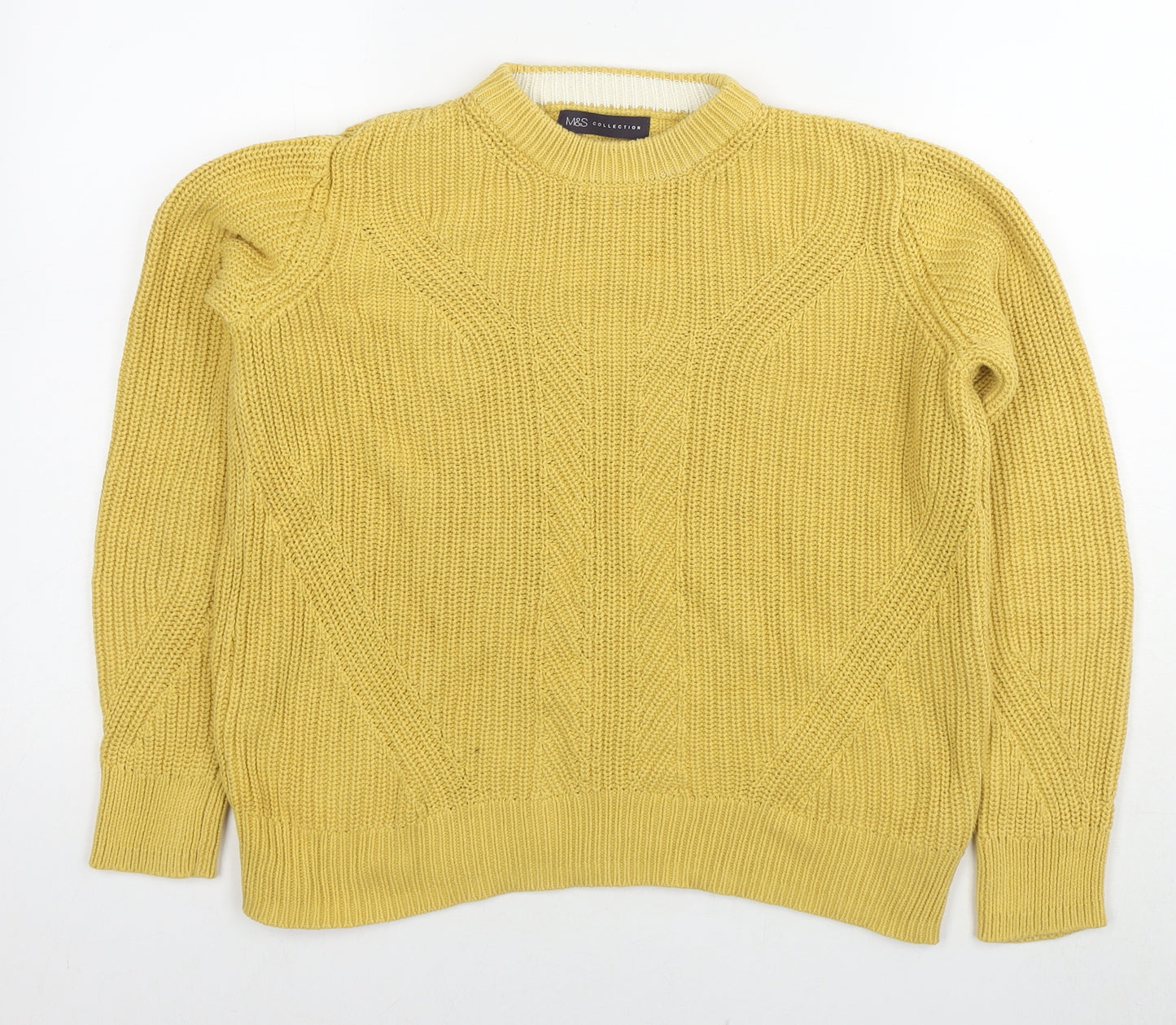 Marks and Spencer Womens Yellow Round Neck Cotton Pullover Jumper Size S