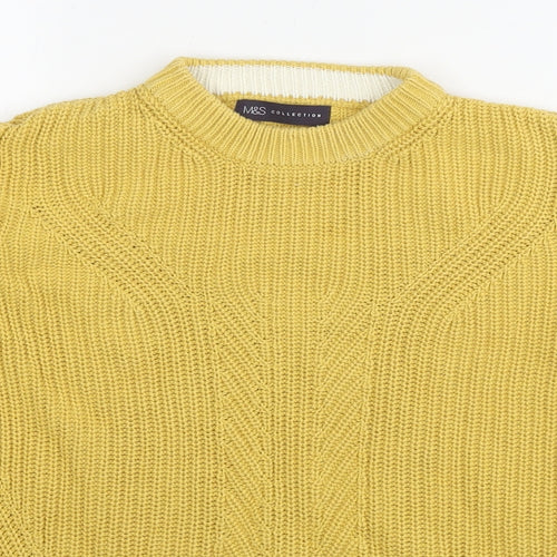 Marks and Spencer Womens Yellow Round Neck Cotton Pullover Jumper Size S