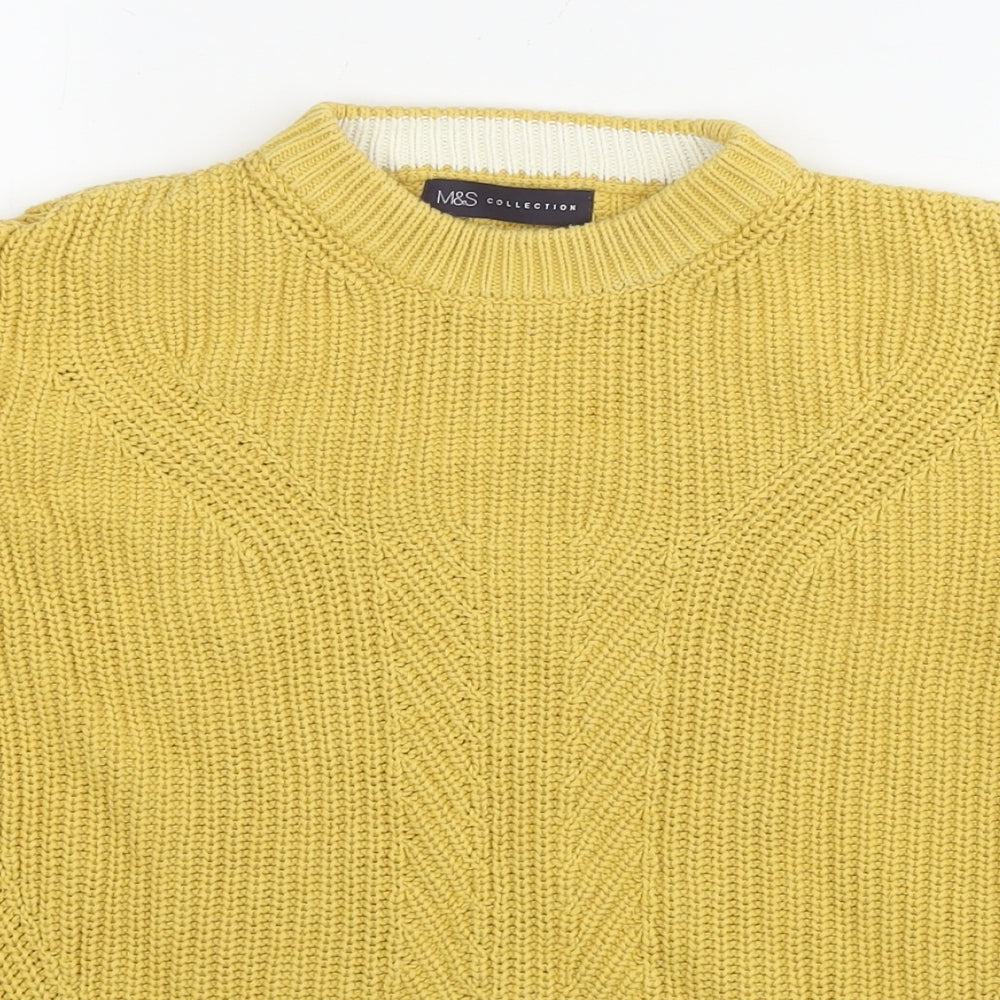 Marks and Spencer Womens Yellow Round Neck Cotton Pullover Jumper Size S