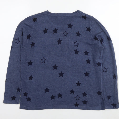 Marks and Spencer Womens Blue Round Neck Geometric Acrylic Pullover Jumper Size 14 - Stars