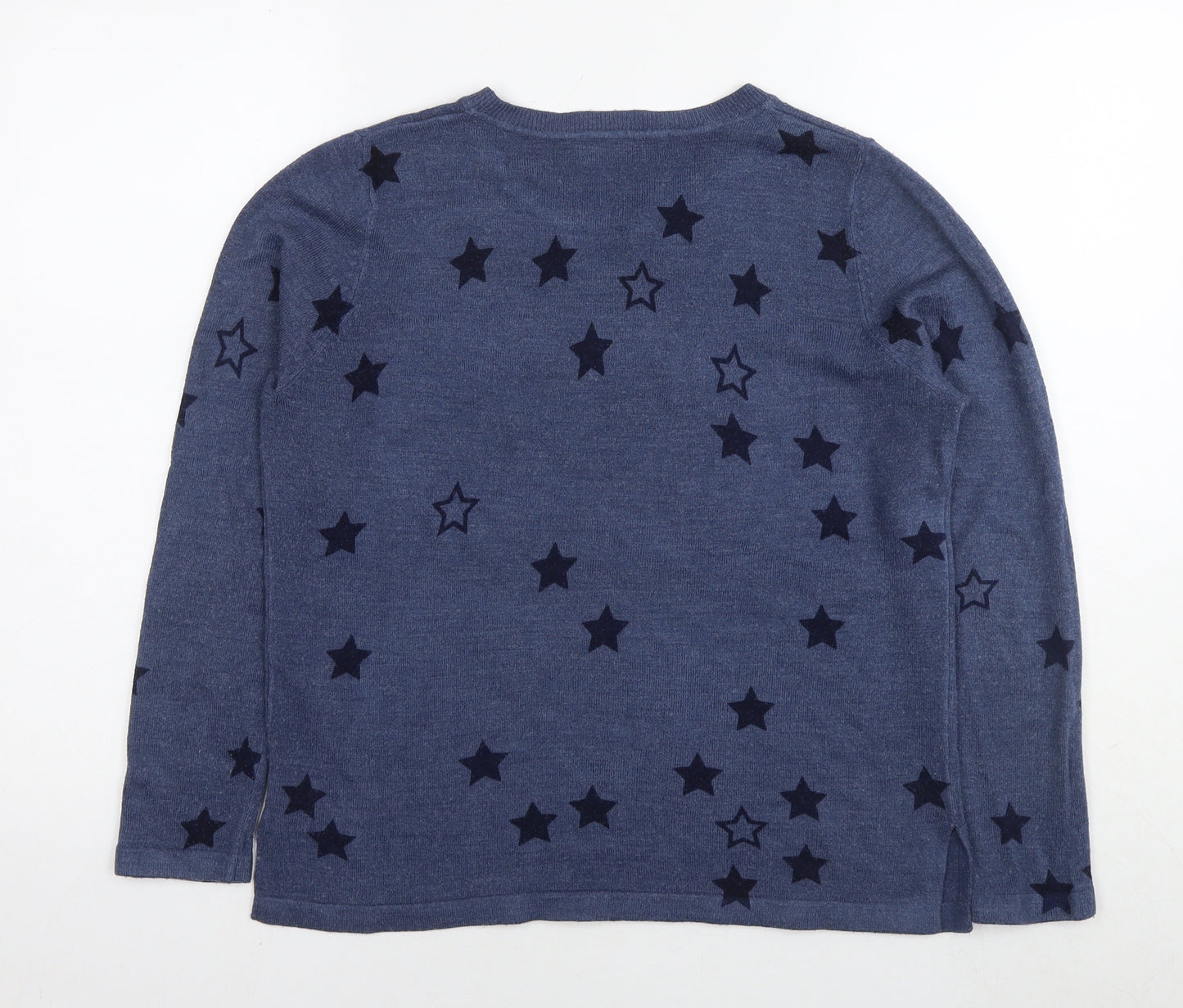 Marks and Spencer Womens Blue Round Neck Geometric Acrylic Pullover Jumper Size 14 - Stars